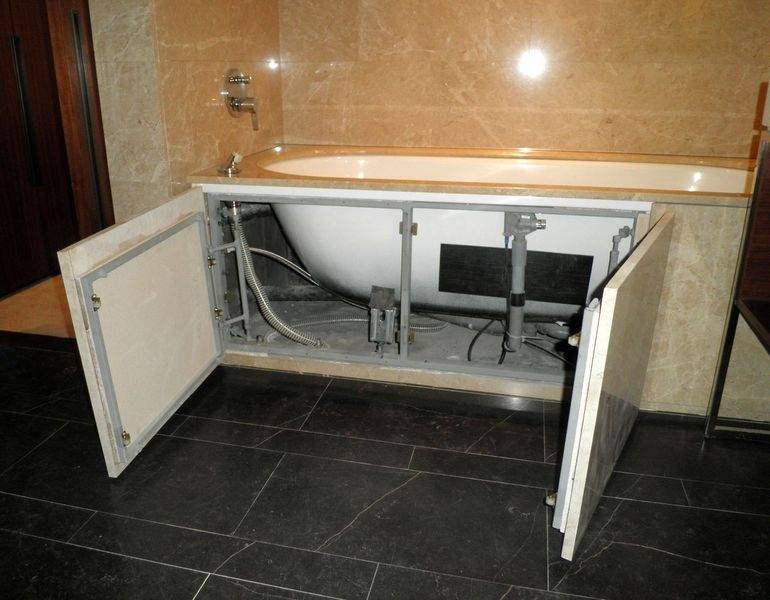 Способы как сделать экран под ванну из плитки с дверцей: необходимые инструменты