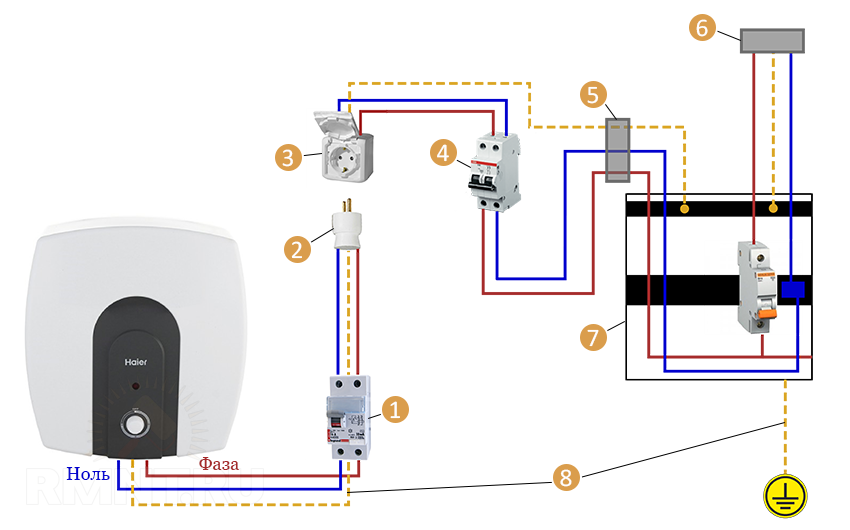 Водонагреватель квт подключение. Электрическая схема подключения проточного нагревателя. Схема подключения проточный водонагреватель на 5,5 КВТ. Схема УЗО водонагревателя Термекс. Схема подключения проточного бойлера.